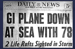 A newspaper headline from morning after Flying Tiger Flight 923 was reported as going down on Sept. 23, 1962, off the coast of Ireland. A newspaper headline from morning after Flying Tiger Flight 923 was reported as going down on Sept. 23, 1962, off the coast of Ireland.