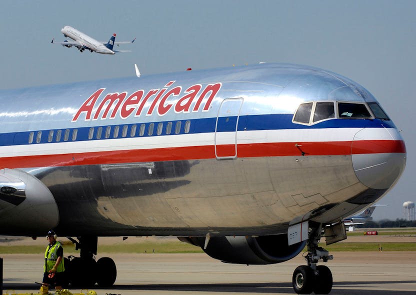 An American Airlines jet at Dallas-Fort Worth International Airport.