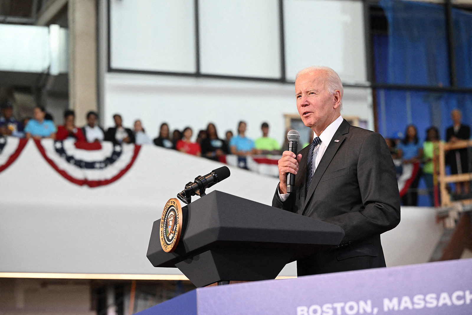 President Joe Biden delivers remarks on his Bipartisan Infrastructure Law at the new Boston Logan Terminal in Boston on Sept. 12, 2022.