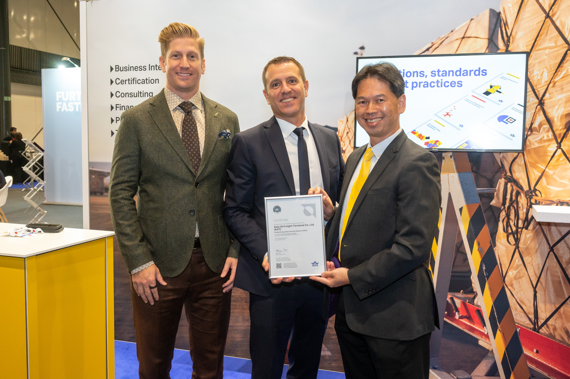 Stewart Chun, Chief Technology Officer of Asia Airfreight Terminal receives IATA CEIV Li-Batt certification at IATA World Cargo Symposium 2022