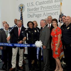 The DuPage Airport Authority (DAA) board of commissioners and staff gathered with representatives from the City of West Chicago, DuPage County and U.S. Customs and Border Protection to cut the ribbon on a new, $1.3 million Customs and Border Protection (CBP) facility, improving international arrivals at the airport.
