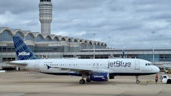A JetBlue Airways, Airbus A320-232, taxis at Ronald Reagan Washington National Airport in Arlington, Virginia, on Sept. 10, 2022. A JetBlue Airways, Airbus A320-232, taxis at Ronald Reagan Washington National Airport in Arlington, Virginia, on Sept. 10, 2022.