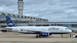 A JetBlue Airways, Airbus A320-232, taxis at Ronald Reagan Washington National Airport in Arlington, Virginia, on Sept. 10, 2022.