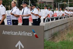 American Airlines pilots held an informational picket in front of American Airlines headquarters in Fort Worth in September. American Airlines pilots held an informational picket in front of American Airlines headquarters in Fort Worth in September.