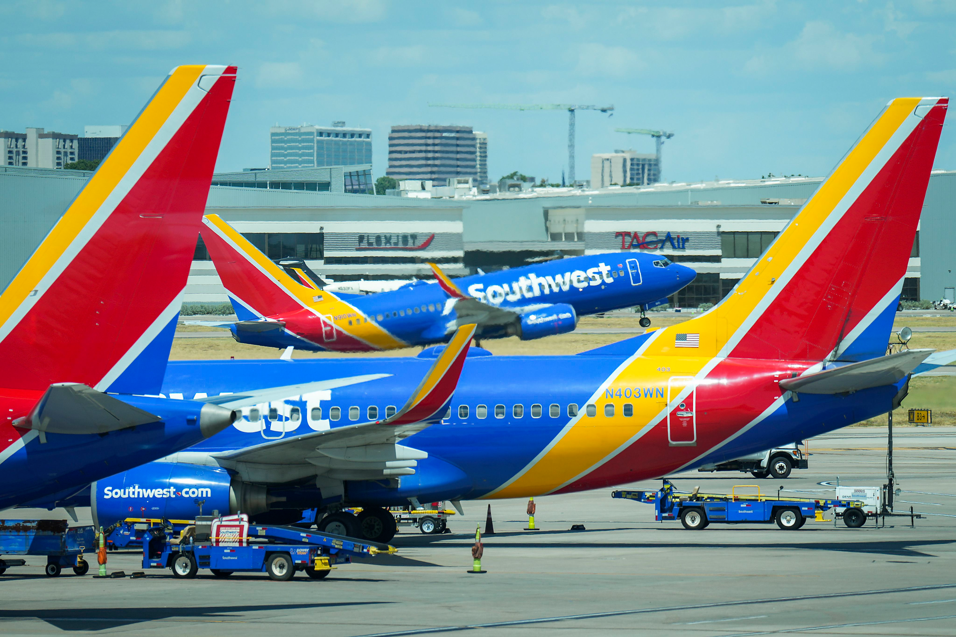 A Southwest Airlines plane takes off at Dallas Love Field Airport.