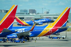 A Southwest Airlines plane takes off at Dallas Love Field Airport.