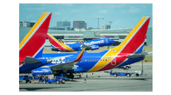 A Southwest Airlines plane takes off at Dallas Love Field Airport.