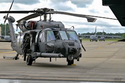 An HH-60W Jolly Green II helicopter is parked on the flightline during the HH-60W Initial Operational Capability ceremony at Moody Air Force Base, Ga., Sept. 9, 2022. The ceremony displayed the platform&rsquo;s operational capabilities and signifies the HH-60W has met the criteria for IOC and awaits declaration.
