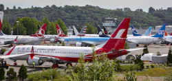 A Shanghai Airlines Boeing 737 Max parked among other grounded Maxes across from Boeing Field in Seattle in June 2020. A Shanghai Airlines Boeing 737 Max parked among other grounded Maxes across from Boeing Field in Seattle in June 2020.