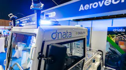 This Charlatte tractor equipped with the AeroVect Driver was on display at the GSE Expo Europe. AeroVect announced a partnership with dnata to pilot and deploy autonomous GSE at airports in the U.S. and Dubai.