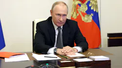 Russian President Vladimir Putin chairs a Security Council meeting via a video link at the Novo-Ogaryovo state residence outside Moscow on Oct. 19, 2022. Vladimir Putin introduced martial law in Ukraine's Donetsk, Lugansk, Kherson and Zaporizhzhia regions that Moscow claims to have annexed.