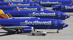 Southwest Airlines Boeing 737 MAX aircraft are parked on the tarmac after being grounded, at the Southern California Logistics Airport in Victorville, California on March 28, 2019.