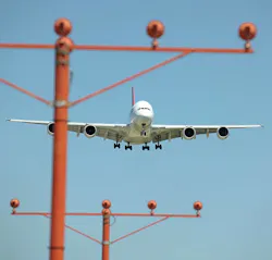 A Qantas Airbus A380 landing at DFW International Airport in 2016.