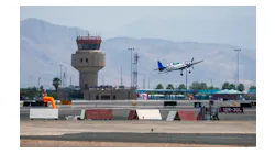 A plane comes in for a landing at the North Las Vegas Airport on Monday, Aug. 8, 2022.