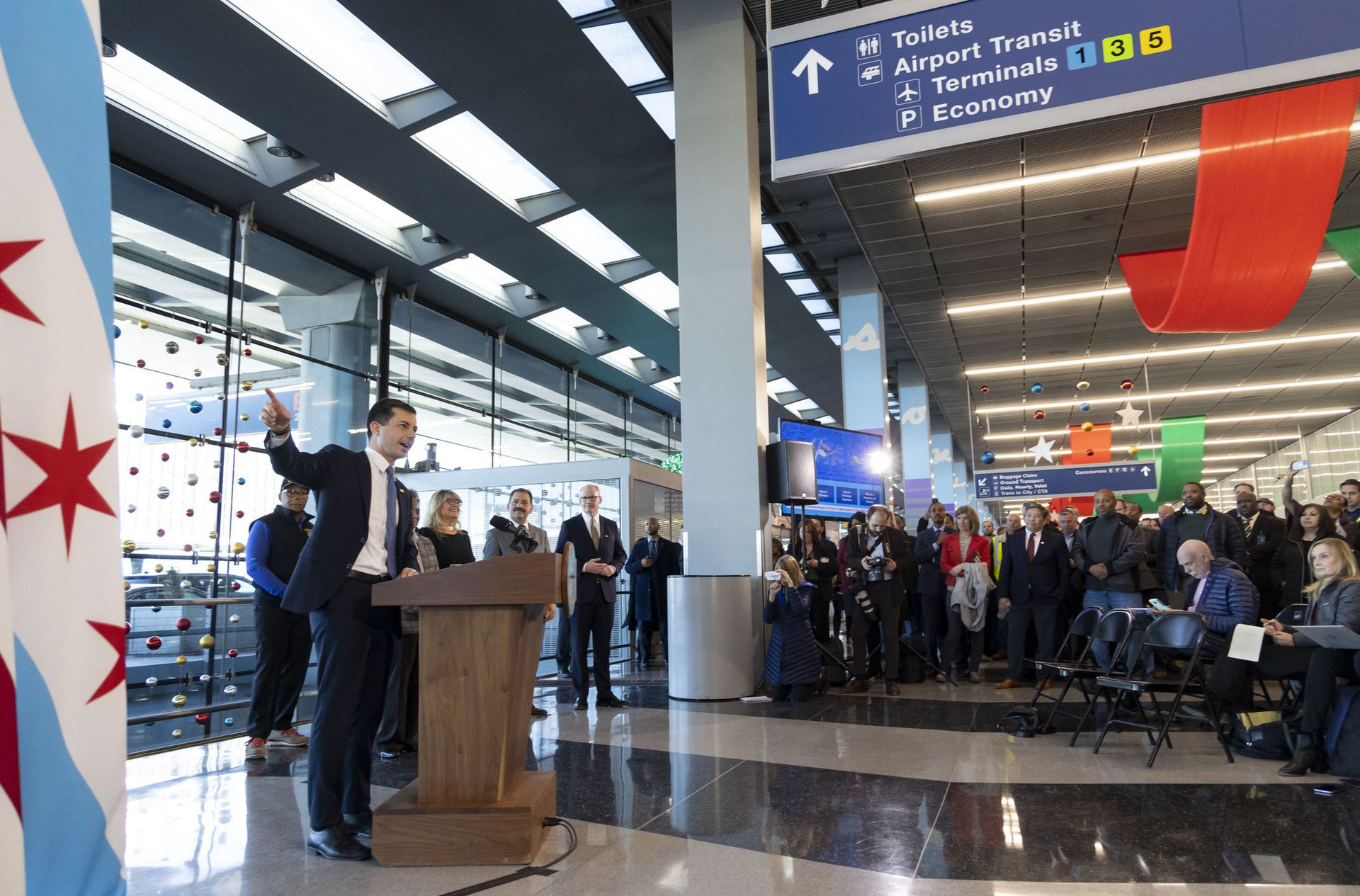 Transportation Secretary Pete Buttigieg during an announcement about the modernization project and building of the Global Terminal on Nov. 21, 2022, at O Hare International Airport.