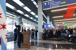 Transportation Secretary Pete Buttigieg during an announcement about the modernization project and building of the Global Terminal on Nov. 21, 2022, at O Hare International Airport.