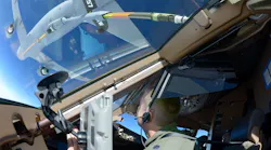 Lt. Col. Greg Van Splunder, Lt. Col. Brandon Stock and Tech. Sgt. Matt Rogers, all from the 157th Air Refueling Wing, Pease Air National Guard Base, New Hampshire Air National Guard, guide their KC-46A Pegasus as it receives fuel from another Pease ANG KC-46A during a 36-hour endurance mission, Nov. 16, 2022. The long-duration sortie took place from Nov. 16 to 17 and was crewed by active duty and Air National Guard Airmen from Pease, who flew the jet non-stop from New Hampshire, across North America and the Pacific Ocean, around Guam, and back home again.