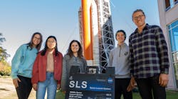 Student employees in the Industry Design Experience for Auburn Students, or IDEAS, program stand by a blow-up replica of the Space Launch System they are working on. Pictured are&amp; Regan Clare, junior in mechanical engineering; Ashley Eng, junior in mechanical&amp; engineering; Jessica Ruiz, junior in mechanical&amp; engineering; Matthew Gillis, senior in mechanical&amp; engineering&amp; and applied mathematics; and Bradley Conrad, senior in mechanical engineering.