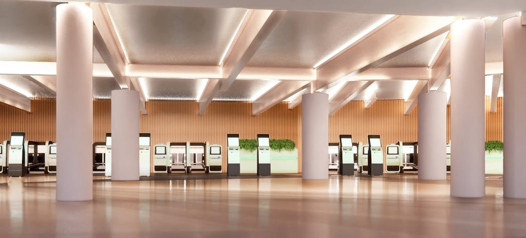 Computer-generated imagery of LBA&rsquo;s modernized Hall A.