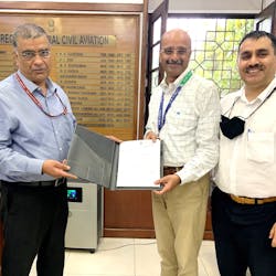 Arun Kumar, director general DGCA, hands over India&rsquo;s first DOA Approval in Civil Aviation to an ecstatic Air Works Group team led by D. Anand Bhaskar, MD &amp; CEO, Air Works Group and Ajay Sharma, CEO, SA Air Works.