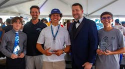 Scholarship winners and presenters (L-R): Landon Bosco, Epic Founder and CEO Danny Perna, Aaron Perez, New Smyrna Beach Mayor Russ Owen, and Austin White (Not pictured: Ethan Harpending and Roland Ireland)