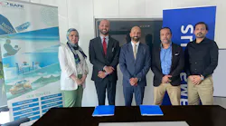 Photo includes Ernesto Sanchez Beaumont (in the middle of the photo) managing director, Amadeus Gulf; Raed Baidas (second from left), general manager of Safe Travel & Services; along with the Amadeus Gulf sales team Abu Dhabi.
