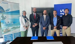 Photo includes Ernesto Sanchez Beaumont (in the middle of the photo) managing director, Amadeus Gulf; Raed Baidas (second from left), general manager of Safe Travel &amp; Services; along with the Amadeus Gulf sales team Abu Dhabi.