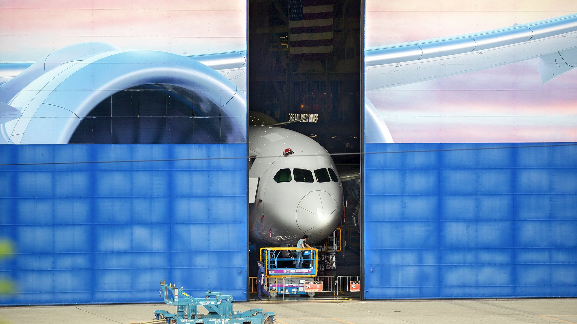 A new Boeing 787 Dreamliner emerges from the 787 final assembly factory in Everett, Washington, on July 24, 2020.