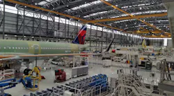 The main building at the Airbus Final Assembly Line in Mobile, Ala., has room for four jetliners to sit in line, with plenty of room. The jets advance across the workfloor as they progress through the stages of their assembly.