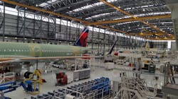 The main building at the Airbus Final Assembly Line in Mobile, Ala., has room for four jetliners to sit in line, with plenty of room. The jets advance across the workfloor as they progress through the stages of their assembly. The main building at the Airbus Final Assembly Line in Mobile, Ala., has room for four jetliners to sit in line, with plenty of room. The jets advance across the workfloor as they progress through the stages of their assembly.