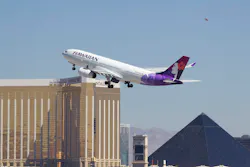 A Hawaiian Airlines jetliner departs from McCarran International Airport in Las Vegas on Wednesday, June 28, 2017.