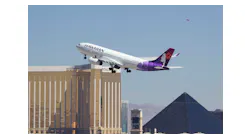 A Hawaiian Airlines jetliner departs from McCarran International Airport in Las Vegas on Wednesday, June 28, 2017.