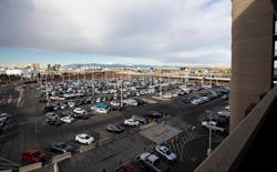 An airport staff parking lot is seen just north of the Terminal 1 parking garage at Harry Reid International Airport on Monday, Dec. 12, 2022, in Las Vegas.