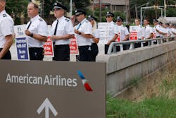 American Airlines pilots staged an informational picket in front of the company&apos;s Fort Worth headquarters in September.