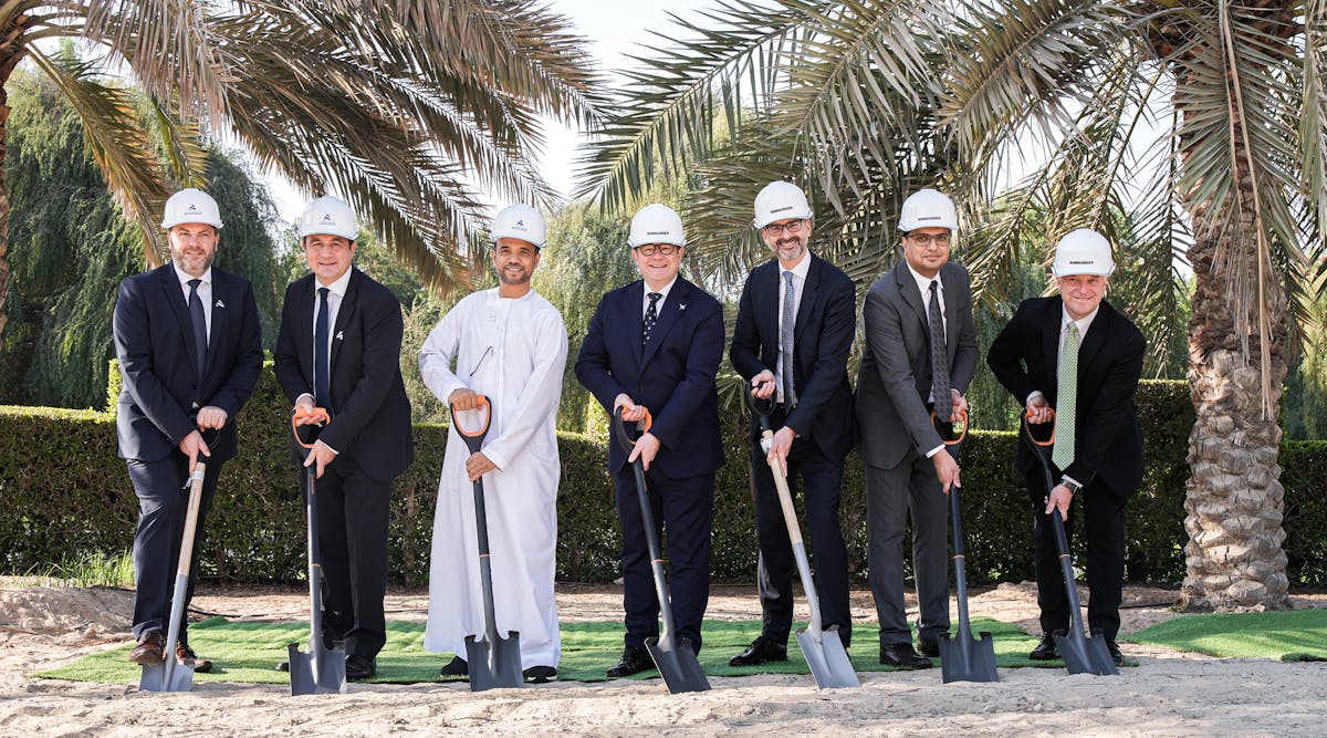 Bombardier and Abu Dhabi Airports celebrated the official groundbreaking of the new Bombardier Abu Dhabi Service Centre Dec. 6 in Abu Dhabi. From left: Steven Polmans, VP Business Development &amp; Free Zones, AD Airports; Francois Bourienne, chief commercial officer, AD Airports; H.E Eng. Jamal Salem AL Dhaheri, MD &amp; chief executive officer, AD Airports; &Eacute;ric Martel, president and CEO, Bombardier; Jean-Christophe Gallagher, executive vice president, Services and Support, and Corporate Strategy, Bombardier; Zeshan Malik, senior director, Corporate Development, Bombrdier; Christopher Debergh, VP OEM Parts and Services, Bombardier.