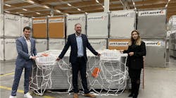 Alexander Grosman, senior ULD engineer at Jettainer, Adam Polley, senior sales manager at Bridport, and Adeliya Sofina, environmental coordinator and manager strategic procurement at Jettainer, with the new Pallet Net Zero. Alexander Grosman, senior ULD engineer at Jettainer, Adam Polley, senior sales manager at Bridport, and Adeliya Sofina, environmental coordinator and manager strategic procurement at Jettainer, with the new Pallet Net Zero.