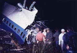 Rescuers look for more survivors near a section of TriStar&rsquo;s fuselage in the Everglades.