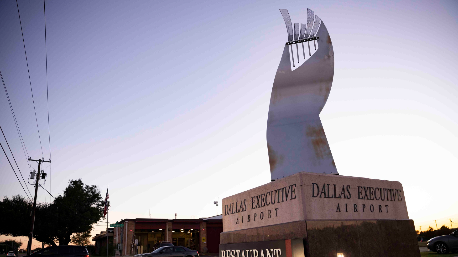 The entrance to Dallas Executive Airport in Nov. 2022 after a mid-air collision between two planes during the Wings Over Dallas air show.