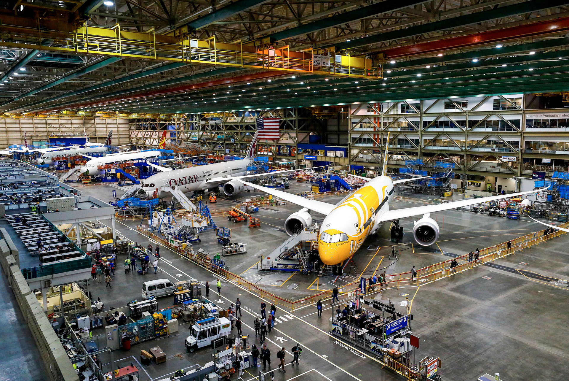 787 aircraft undergo work to fix defects at the fuselage joins inside Boeing&rsquo;s Everett plant in June 2022. In the last quarter, Boeing added $600 million in estimated abnormal production costs due to supply chain delays in shipping parts. That brings the total cost of 787 problems since deliveries were first halted in 2020 to $6.3 billion.