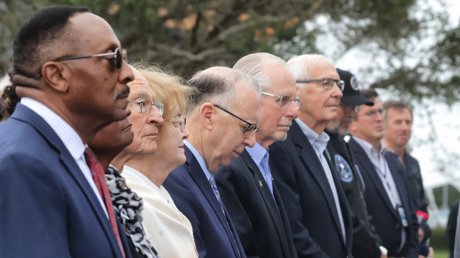 NASA veterans and benefactors watch the presentation of colors during NASA&rsquo;s Day of Remembrance ceremony, hosted by the Astronauts Memorial Foundation at Kennedy Space Center Visitor Complex on Jan. 26, 2023. The ceremony highlighted the crew of Space Shuttle Columbia STS-107 for the 20th anniversary of the mission disaster that killed seven astronauts on Feb. 1, 2003.