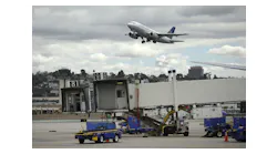 An United Airlines left takes off from San Diego International Airport headed for Houston on March 24, 2020. The airport has seen a dramatic drop in travel since the outbreak of coronavirus.