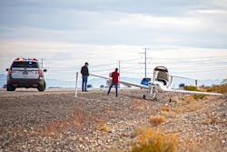 A plane made an emergency landing on US-95 on Saturday, Jan. 7, 2023 in Las Vegas.