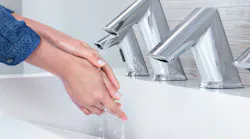 Sloan’s AER-DEC sink features a soap dispenser, faucet, hand dryer, and sink basin all designed to work together as one touch-free, hygienic, highly efficient system.