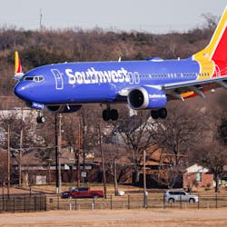 A Southwest Airlines plane arrives to the Dallas Love Field in Dallas on Thursday, Jan. 19, 2023.