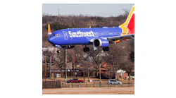 A Southwest Airlines plane arrives to the Dallas Love Field in Dallas on Thursday, Jan. 19, 2023.
