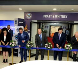 Pratt &amp; Whitney leaders inaugurate the India Engineering Center (IEC). From L to R - Rema Ravindran, General Manager, IEC; Tizziana Weber, Vice President, Communications; Paul Weedon, Executive Director, Engineering, P&amp;W Canada Corp; Shane Eddy, President; Rick Deurloo, President, Commercial Engines; Geoff Hunt, Senior Vice President, Engineering; DJ Dalal, North American Project Director, IEC
