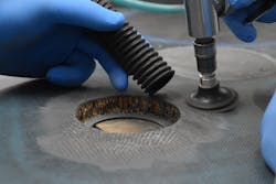 Taper scarfing on actual (scrap) aircraft part. Taper scarfing on actual (scrap) aircraft part.