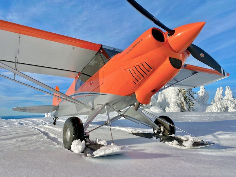 A Summit Ski equipped Carbon Cub FX-3 explores the wintertime backcountry in Washington.
