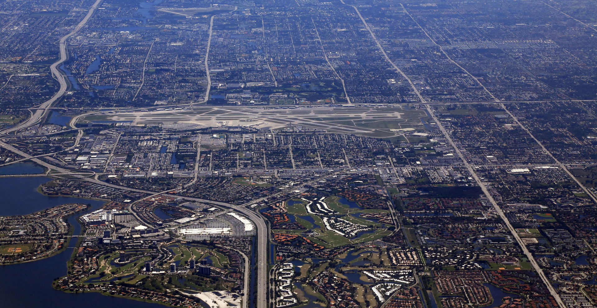An aerial view of Palm Beach International airport in Palm Beach, Florida.