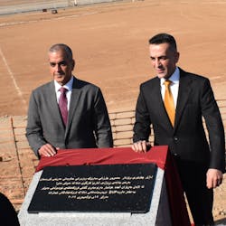 dnata&apos;s head of UAE and Iraq airport operations Jaffar Dawood (left) unveils foundation stone with Erbil International Airport&apos;s director general Ahmed Hoshyar.